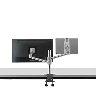 Imagem de Suporte para monitor de mesa ajustável de altura de alumínio 17-32 polegadas + suporte para laptop de 10 a 17 polegadas OL-3TD braço de montagem em movimento completo (prata)