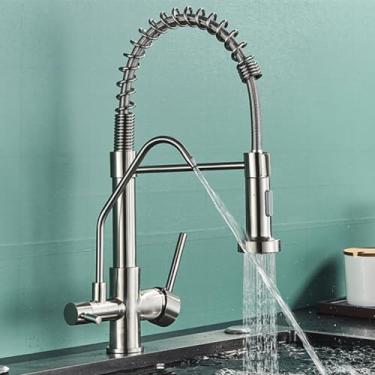 Imagem de Torneira com filtro de água pura para cozinha, alça dupla, água potável quente e fria, torneira removível, purificação, níquel a, 1