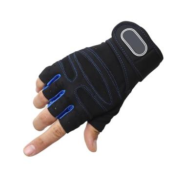Imagem de Luva Masculina Crossfit Academia Musculação Com Munhequeira (Preta/Azul Escuro, G)
