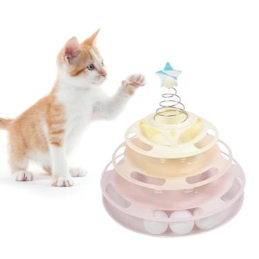 Imagem de Rolo de Brinquedos para Gatos, Pista Giratória de Bola de Brinquedo para Gatinhos de 4 Níveis Com 3 Bolas Coloridas, Conjunto Interativo de Brinquedos para Exercícios de Gatinhos
