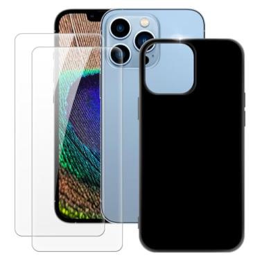 Imagem de MILEGOO Capa para iPhone 13 Pro Max 6,7 + 2 peças protetoras de tela de vidro temperado, capa de silicone TPU macio à prova de choque ultrafina para iPhone 13 Pro Max 6,7 (6,7 polegadas), preta