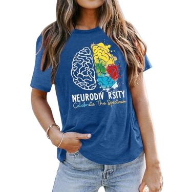 Imagem de Neurodiversity Shirts Women: Autism Awareness Shirt ADHD Rainbow Graphic Tee Tops Manga Curta Camiseta Rbt, Azul, P