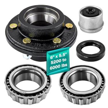 Imagem de JADODE Kits de cubo de roda de reboque 6 em 5,5 polegadas para eixo de 2,358-2,721 kg para serviço pesado 5 parafusos cubo de roda de reboque com rosca 1/2 "-20 25580/1512 Kits de cubo de reboque - 22019K