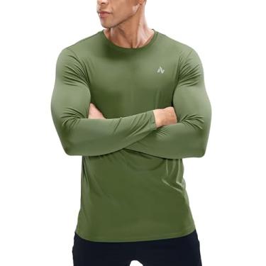 Imagem de Nepest Camiseta masculina de treino dry fit, atlética, corrida, manga curta, FPS 50+, proteção solar, academia, camiseta, 28. Verde oliva - manga comprida, 3G