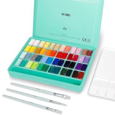 Imagem de Conjunto de tintas guache HIMI, copo duplo, 48 cores x 12 ml, com 3 pincéis e uma paleta, não tóxico, tinta gelatinosa guache para tela e papel aquarela – perfeito para iniciantes, estudantes, artistas