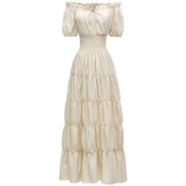 Imagem de Abaowedding Vestido feminino renascentista medieval camisa pirata camponesa top irlandês sob vestido, 01 Bege, PP