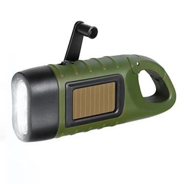 Imagem de Lanternas de manivela movidas a energia solar, lanterna de LED compacta recarregável de emergência, lanterna portátil de sobrevivência, carbinador de encaixe rápido, lanterna dínamo para (Verde)