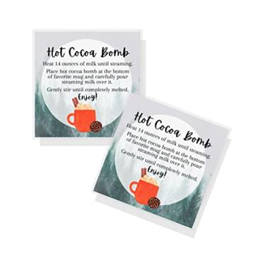 Imagem de Cartões de instruções para bomba de chocolate quente de cacau | Pacote com 50 | Etiquetas quadradas de 6,3 cm | Suprimentos de bomba de cacau quente | Natal Natal inverno neve