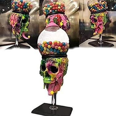 Imagem de Crânio bolha goma máquina dispensador de doces resina artesanato goma bolha crânio máquina de venda automática gumball halloween escritório decoração de mesa