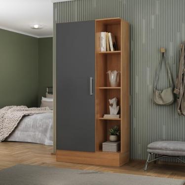 Imagem de Sapateira para Quarto 1 Porta 7 Prateleiras Espresso Móveis Cinamomo/Chumbo