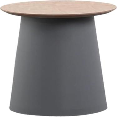 Imagem de Mesas finais nórdicas de plástico pp emenda madeira mesa redonda lateral sofá mesa de centro para sala de estar interior e exterior, cinza s