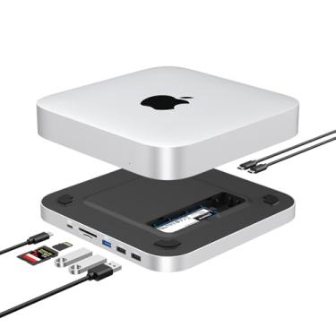 Imagem de GEWOKLIY Mac Mini Hub, Mac Mini Dock com gabinete M.2 NVMe para NVME/SATA M.2 SSD, USB C 10Gbps USB A/C, leitor de cartão TF/SD, estação de ancoragem para Mac mini M1/M2 e Mac Studio | Acessórios