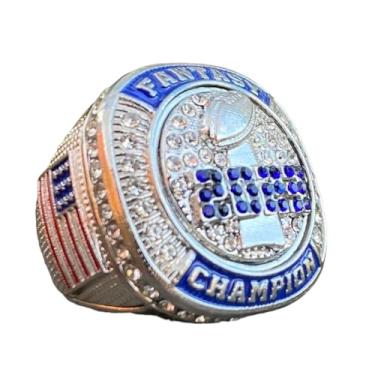 Imagem de Legacy Rings Medalha de prêmio de anel troféu de campeonato de futebol de fantasia em tom prata premium 2023 para campeão da liga de futebol de fantasia