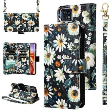 Imagem de Furill Capa carteira para Motorola Edge+ Plus 2023/Edge 40 Pro 5G/Moto X40 com alça de pulso alça de ombro transversal de couro flor com zíper bolsa protetora para cartão protetor de telefone X +