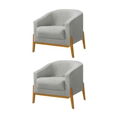 Imagem de Kit 2 Poltronas Living Base em Madeira Maciça Flórida Veludo Cinza Claro