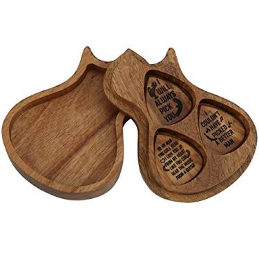 Imagem de Caixa de Palheta de Madeira, Palhetas de Madeira de Oliveira Polida à Mão Palheta Polida de Grão Com 3 Palhetas Guitarras para Tocar Guitarra Com Grão