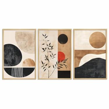 Imagem de Kit 3 Quadros Decorativos Pintura Formas Abstratas Boho Cor:PINUS NATURAL;Tamanho:3 Quadros 40X60 CM