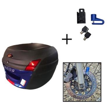 Imagem de Baú Bauleto 34l Awa + Cadeado Trava Disco Moto Antifurto, Azul