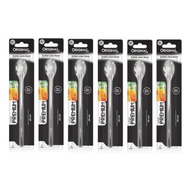 Imagem de Jogo De Colher 20 Cm Com 6 Pçs Inox Colheres Milk Shake Suco - Origina