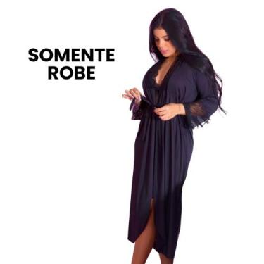 Imagem de Robe Roupão Longo Com Detalhes em Renda Elegante Romantic Lingerie Fem
