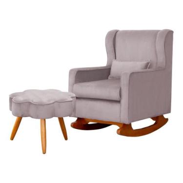 Imagem de Poltrona C/ Puff Balanço Amamentação Aurora Veludo Rose - LM DECOR