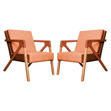 Imagem de Conjunto 2 Poltronas Monalisa Com Braços de Madeira Veludo Terracota -