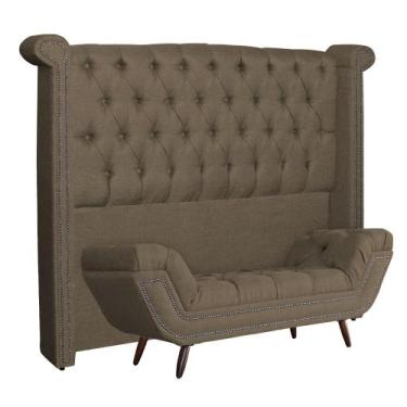 Imagem de Conjunto Sienna Cabeceira e Recamier Queen 160 Cm Linho Marrom - LM DE