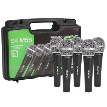 Imagem de Kit C/ 5 Microfones Profissionais Skypix Sm58a Com Maleta Cor Preto
