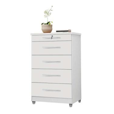 Imagem de Cômoda Quarto Gaveteiro Retrô Multiuso 5 Gavetas Emas Primus - Branco 