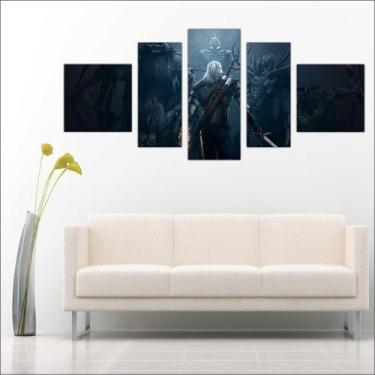 Imagem de Quadro Decorativo Game The Witcher Mosaico 5 Peças Salas Quartos TT3 -