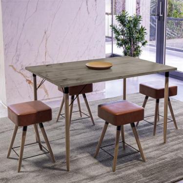 Imagem de Mesa de Jantar Madri Ebano e 4 Bancos Rio Pés Natural Tecido Sintético
