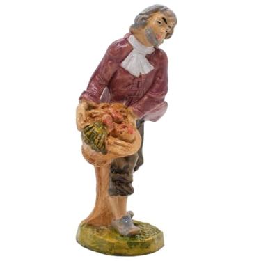 Imagem de Aldeão presépio de 10 cm carregando uma cesta de vegetais | Gola branca e casaco roxo | Estatueta de Natal Creche Village | Coleção natalina | Feito na Itália