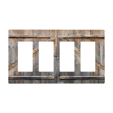 Imagem de Placa rústica de madeira para porta de celeiro campestre 4 gangues quadriciclo/GFCI/placa decorativa para interruptor de luz decorativa placa decorativa sem parafuso
