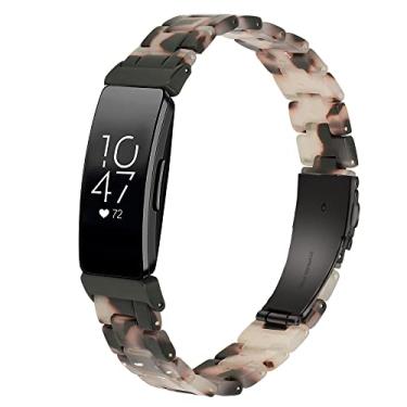 Imagem de LAREDTREE Compatível com Fitbit Inspire 2/Inspire HR/Inspire Pulseira para mulheres e meninas, pulseira de resina ajustável para Fitbit Inspire 2 (marfim com tartaruga)