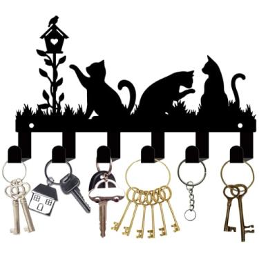 Imagem de CREATCABIN Porta-chaves de gatos pretos para pendurar na parede, organizador de chaves de metal, com 10 ganchos, suporte para pendurar chaves, ganchos decorativos de parede para entrada, corredor,