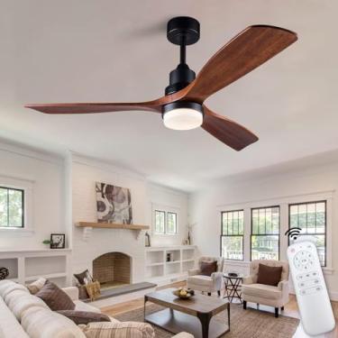 Imagem de XBIBI Ventilador de Teto de 52" com Luzes e Controle Remoto, 3 Lâminas de Madeira, Silencioso, Interno/Externo
