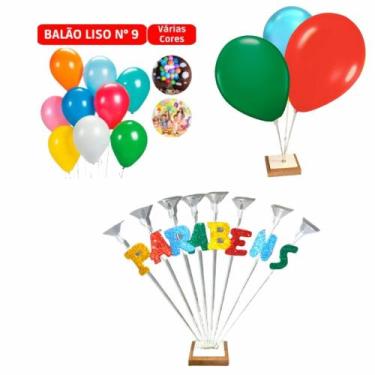 Imagem de Suporte Pega balão com 3 Hastes + 8 Hastes Parabéns - Usina de Arte
