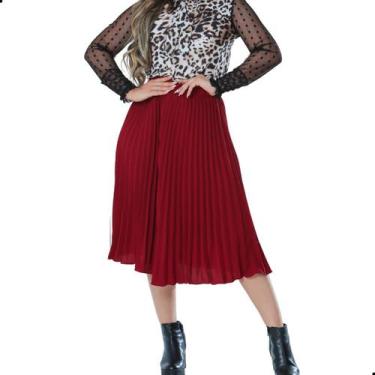 Imagem de Saia Plissada Midi Crepe Moda Evangélica - Look Modas Octavio, G, Bord