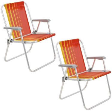 Imagem de Kit 02 Cadeiras de Praia Tramontina Samoa Alta em Alumínio com Assento Laranja e Amarelo 92900001