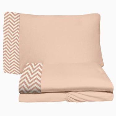 Imagem de Jogo de Lençol 3 Peças Solteiro 78 Beliche Chevron 5 Nude Arrumadinho 