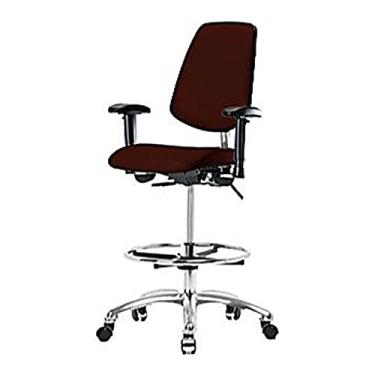 Imagem de Thomas Cadeira alta de vinil 1163V38 Cleanroom com encosto médio, base cromada, com inclinação, braços ajustáveis, anel de pé cromado, rodízios cromados, vinho