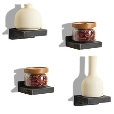 Imagem de Freezing point Pequena prateleira flutuante para parede conjunto de 4 mini prateleiras de parede de madeira natural de 10 cm para decoração de plantas colecionáveis montadas cozinha banheiro quarto canto armazenamento decorativo pequeno suporte preto