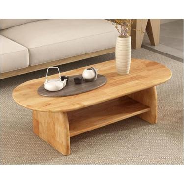 Imagem de Mesa de centro grande de camada dupla de 140 cm, com função de armazenamento, mesa lateral de madeira maciça para sala de estar, mesa de centro branca com superfície impermeável, pernas estáveis e kit