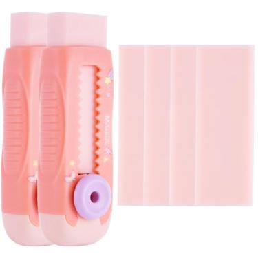 Imagem de M&G Pacote com 2 + 4 borrachas deslizantes retráteis, 2 borrachas fofas, borrachas grandes com manga de plástico e 4 borrachas de refil para estudantes, material de escritório escolar (unicórnio rosa)