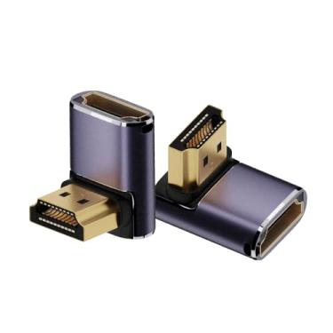 Imagem de Kework Pacote com 2 adaptadores HDMI UHD 8K, 48 Gbps, HDMI 3D 2.1, ângulo de 90 graus, suporta 4K @60Hz, 1080p @ 240Hz, 3420P
