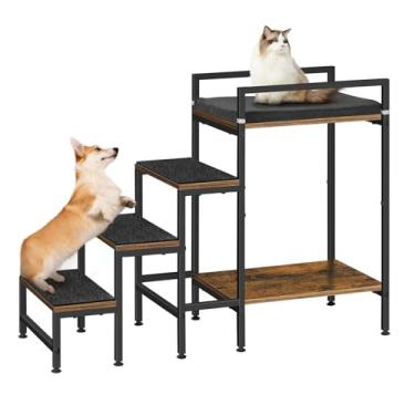 Imagem de smusei Escadas para cães pequenos janela de gato beliche elevado para cães com 4 degraus, degraus de 55 cm de altura para camas altas e sofá escada antiderrapante para cães médios, suporta até 50