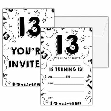Imagem de seclate Convites de aniversário de 13 anos, 25 cartões de convite frente e verso com 25 envelopes, suprimentos de decoração de festa de aniversário preto e branco - D06