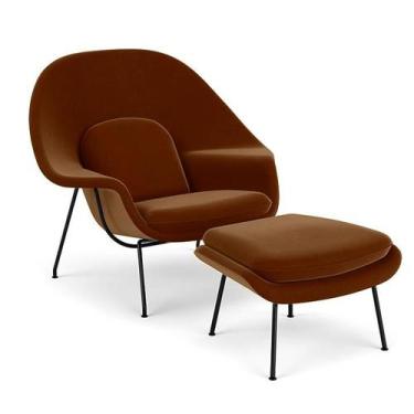 Imagem de Poltrona Womb Chair com Puff em Veludo - Decorato Móveis, Canela