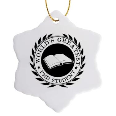 Imagem de 3dRose Worlds Greatest PhD Student Scholar Pride Ornamento de floco de neve gráfico preto e branco, 7,6 cm