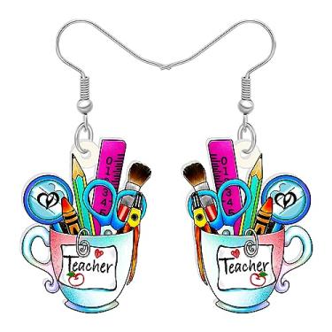 Imagem de DALANE Brincos de acrílico divertidos para professores e professores, pingentes, pingentes, lápis de cera, presentes de agradecimento para professores, para mulheres, meninas, crianças, joias de volta